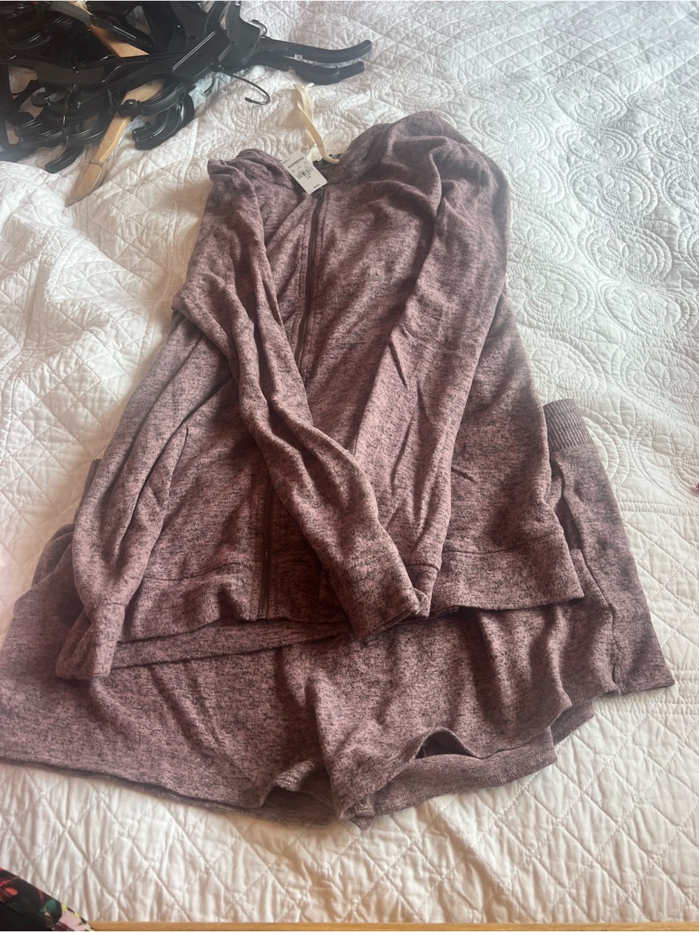 Cozy Heathered Mauve Lounge Set - Zip Hoodie & Shorts